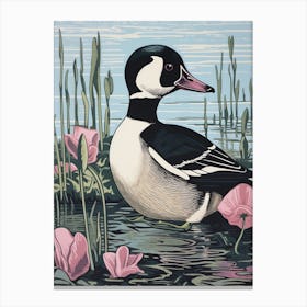 Vintage Bird Linocut Bufflehead 1 Canvas Print