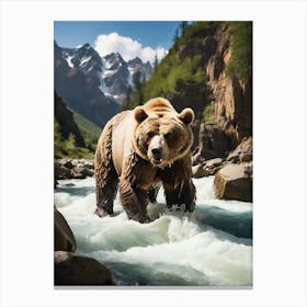 Brown Bear In The River Canvas Print