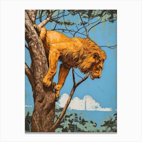 African Lion Relief Illustration Climbing A Tree 3 Canvas Print