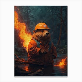 Beaver In Fire Canvas Print