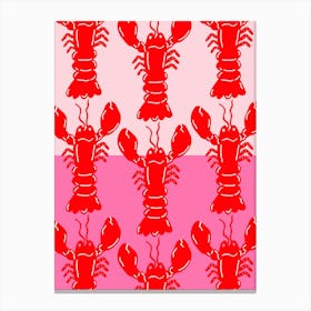 Lobster Repeat Red On Pink Canvas Print