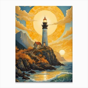 Seascape Lighthouse Painting (8) Canvas Print