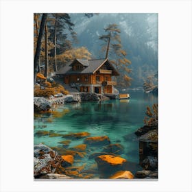 Lake House In The Mountains Canvas Print