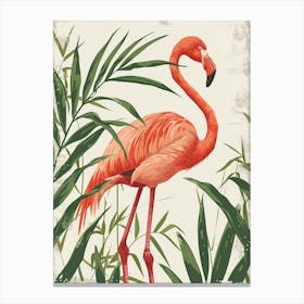 American Flamingo And Ginger Plants Minimalist Illustration 2 Canvas Print