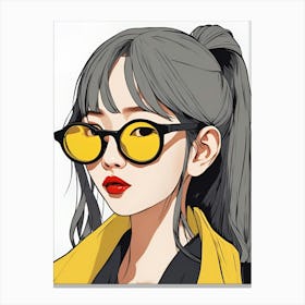 Asian Girl With Glasses , Pop art Canvas Print