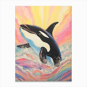 Pastel Rainbow Orca Whale Waves 3 Canvas Print