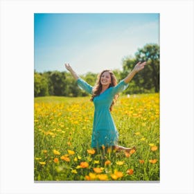 Adult Woman Basking In The Warmth Of The Golden Summer Sun Carefree And Relaxed In A Lush Park Sett (4) Canvas Print