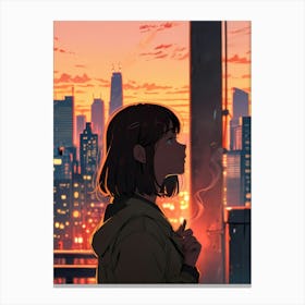 Anime Girl In A City Canvas Print