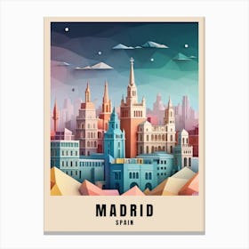 Madrid City Travel Poster Spain Low Poly (27) Canvas Print