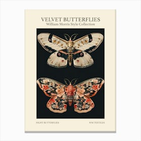 Velvet Butterflies Collection Night Butterflies William Morris Style 5 Canvas Print