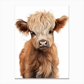 Simple Illustrative Painting Of Baby Highland Cow 3 Canvas Print