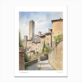 San Gimignano, Tuscany, Italy 2 Watercolour Travel Poster Canvas Print