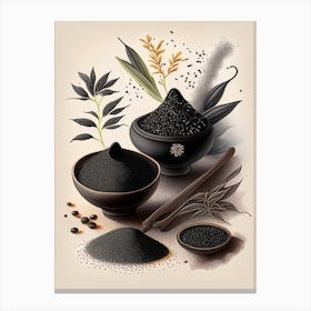 Black Sesame Spices And Herbs Retro Drawing 1 Canvas Print