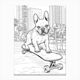 French Bulldog Dog Skateboarding Line Art 1 Canvas Print