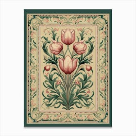 Floral Pink Flowers And Emerald Green Tapestry Canvas Print