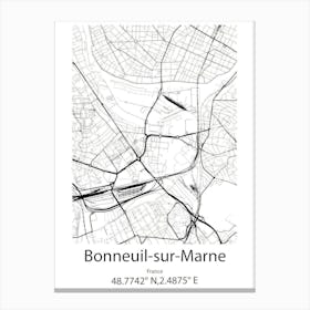 Bonneuil Sur Marne,France Minimalist Map Canvas Print