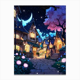 Cartoon Village At Night Canvas Print