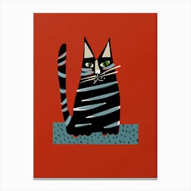 Cat On A Red Background Canvas Print