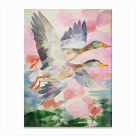 Pink Ethereal Bird Painting Mallard Duck 2 Canvas Print