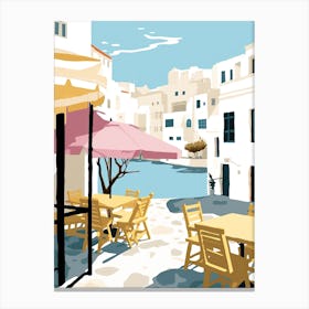Mykonos, Greece, Flat Pastels Tones Illustration 4 Canvas Print
