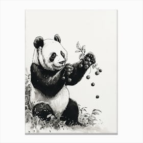 Giant Panda Standing And Reaching For Berries Ink Illustration 1 Canvas Print