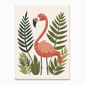 Jamess Flamingo And Ferns Minimalist Illustration 3 Canvas Print