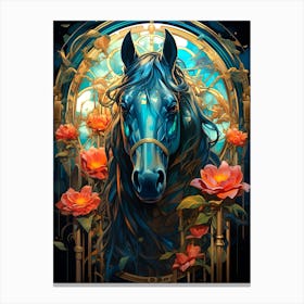 Horse With Roses Canvas Print