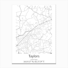 Taylors,United States Minimalist Map Leinwandbild