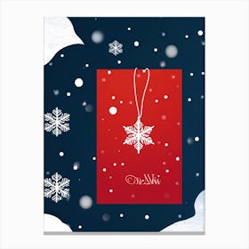 Abstract Winter Themed Illustration Featuring A Small White Ornament Framed By Satin Snowflakes On (3) Canvas Print