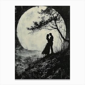 Moonlight Kiss, Romantic Monochrome Charcoal style Leinwandbild