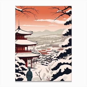 Retro Winter Illustration Kyoto Japan 2 Canvas Print