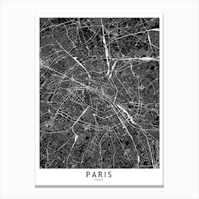 Paris Black And White Map Canvas Print