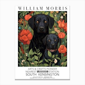 William Morris Print Black Dog Puppy Portrait Valentines Mothers Day Gift Botanical Canvas Print