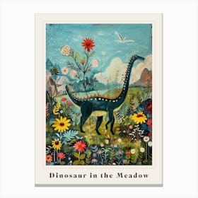 Dinosaur In The Meadow Painting 1 Poster Canvas Print