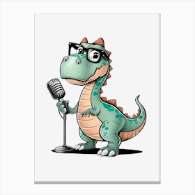 Cartoon Dinosaur Holding A Microphone Canvas Print