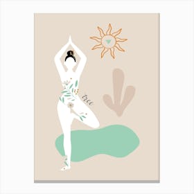 Yoga Pose. Boho Yoga Girl & Flowers — boho poster, boho wall art Canvas Print