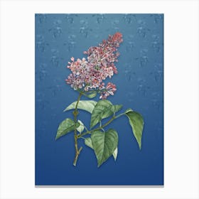 Vintage Common Pink Lilac Plant Botanical on Bahama Blue Pattern n.0087 Canvas Print