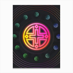 Neon Geometric Glyph in Pink and Yellow Circle Array on Black n.0352 Canvas Print