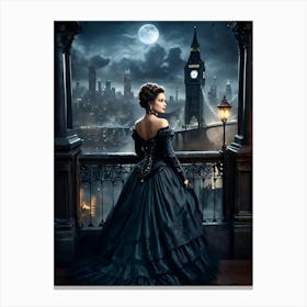 Digital Painting of Gorgeous Victorian Woman with Classic London City Scenery #2 Canvas Print