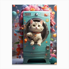 Cat In Washing Machine 6 Canvas Print