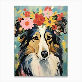 Shetland Sheepdog Portrait With A Flower Crown, Matisse Painting Style 1 Canvas Print