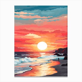 Long Reef Beach Australia At Sunset, Vibrant Painting 3 Canvas Print