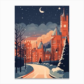 Winter Travel Night Illustration Manchester United Kingdom 3 Canvas Print