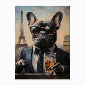 Whimsical Frenchies At The Bar 18 Canvas Print