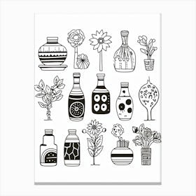Everything Is A Flower Vase Black And White Line Art Canvas Print