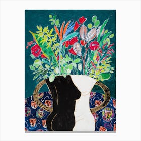 Bouquet Of Flowers In Nude Vase On Tiger Canvas Print