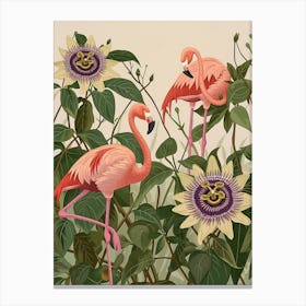 Lesser Flamingo And Passionflowers Minimalist Illustration 2 Canvas Print