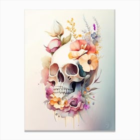 Skull With Watercolor 2 Effects Vintage Floral Canvas Print
