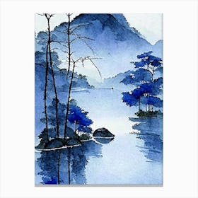 Blue Lake Landscapes Waterscape Watercolour Ink Garden 1 Canvas Print