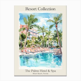 Poster Of The Palms Hotel & Spa   Miami Beach, Florida   Resort Collection Storybook Illustration 4 Canvas Print